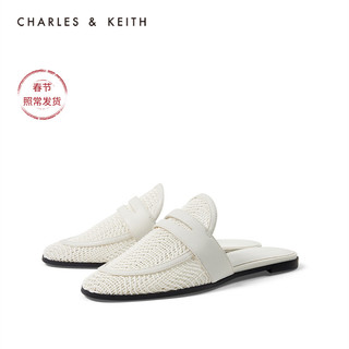 CHARLES&KEITH女鞋CK1-70380789编织鞋面穆勒鞋拖鞋（35、Chalk粉白色）