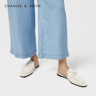 CHARLES&KEITH女鞋CK1-70380789编织鞋面穆勒鞋拖鞋（35、Chalk粉白色）