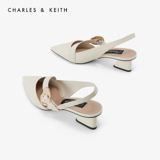 CHARLES&KEITH女鞋SL1-61720029金属扣尖头中跟凉鞋（37、Chalk粉白色）