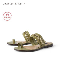 CHARLES&KEITH女鞋SL1-70380029拼接绊带夹趾拖鞋（37、Chalk粉白色）