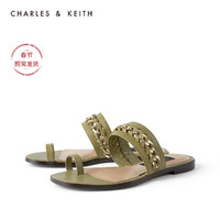 CHARLES&KEITH女鞋SL1-70380029拼接绊带夹趾拖鞋（40、MILITARY GREEN军绿色）