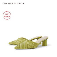 CHARLES&KEITH女鞋CK1-60580163褶皱鞋面穆勒鞋拖鞋（34、Yellow黄色）