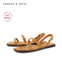 CHARLES&KEITH女鞋CK1-70900213休闲细绊带平跟凉鞋（37、Mustard黄褐色）