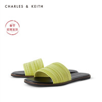 CHARLES&KEITH女鞋CK1-70900210褶皱鞋面平跟凉拖鞋（35、Yellow黄色）