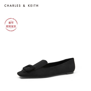 CHARLES&KEITH女鞋CK1-71720006方扣饰女士方头平底单鞋（35、Maroon枣红色）