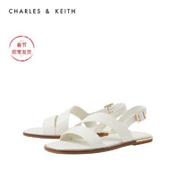 CHARLES&KEITH女鞋CK1-70900211宽绊带平跟凉鞋（36、Chalk粉白色）