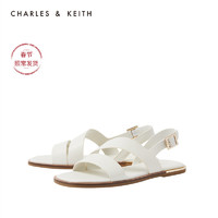 CHARLES&KEITH女鞋CK1-70900211宽绊带平跟凉鞋（37、Chalk粉白色）