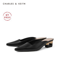 CHARLES&KEITH女鞋CK1-60900138方口鞋面穆勒鞋拖鞋（34、Black黑色）