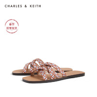 CHARLES&KEITH女鞋CK1-70900212编织交叉带平跟凉拖鞋（37、Green绿色）