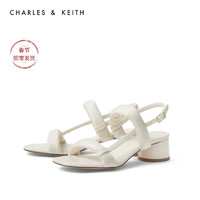 CHARLES&KEITH女鞋CK1-60361266填充绊带中跟凉鞋（37、Cream奶白色）