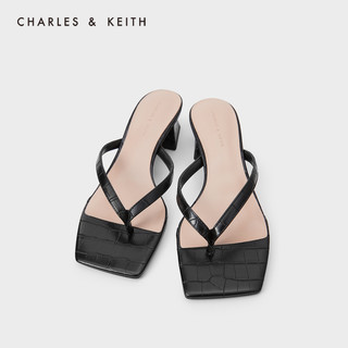 CHARLES&KEITH女鞋CK1-60920219压纹夹趾凉拖鞋（36、Black黑色）