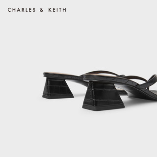 CHARLES&KEITH女鞋CK1-60920219压纹夹趾凉拖鞋（36、Black黑色）