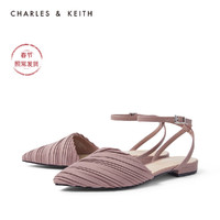 CHARLES&KEITH女鞋CK1-70390288褶皱鞋面尖头凉鞋（36、Mauve紫红色）