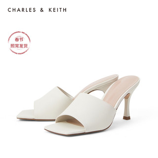 CHARLES&KEITH女鞋CK1-60480017方头高跟凉拖鞋（35、Chalk粉白色）