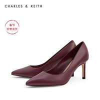 CHARLES&KEITH秋冬女鞋CK1-60920212女士通勤尖头高跟鞋单鞋（37、Burgundy葡萄酒红色）