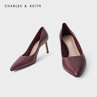 CHARLES&KEITH秋冬女鞋CK1-60920212女士通勤尖头高跟鞋单鞋（39、Burgundy葡萄酒红色）