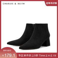 CHARLES&KEITH秋冬女靴CK1-91680022粗跟踝靴短靴女（35、Military Green军绿色）