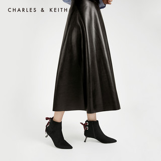 CHARLES & KEITH CHARLES&KEITH秋冬女靴CK1-90360295绒面及踝细高跟短靴女（35、Black黑色）