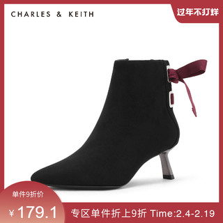 CHARLES & KEITH CHARLES&KEITH秋冬女靴CK1-90360295绒面及踝细高跟短靴女（39、Black黑色）