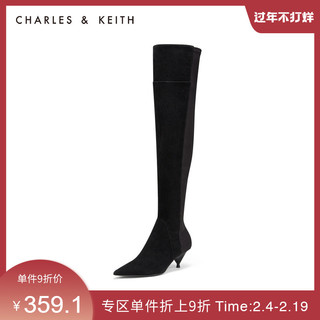 CHARLES&KEITH秋冬女靴SL1-91780005过膝长筒细跟瘦瘦靴女（38、Black黑色）