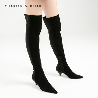 CHARLES&KEITH秋冬女靴SL1-91780005过膝长筒细跟瘦瘦靴女（38、Black黑色）