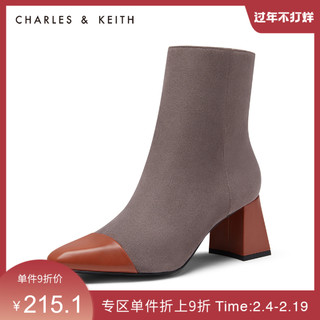 CHARLES&KEITH女靴CK1-91680076拉链高跟短鞋女（40、Black黑色）