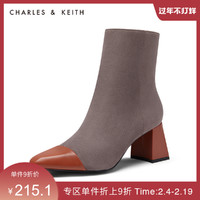 CHARLES&KEITH女靴CK1-91680076拉链高跟短鞋女（38、Dark Brown深啡色）