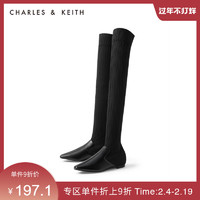 CHARLES&KEITH秋冬女靴CK1-90390172女长筒袜靴（35、DARK BLUE深蓝色）