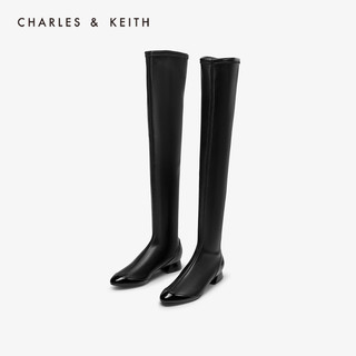 CHARLES&KEITH秋冬女靴CK1-90920072低跟过膝长筒靴女（39、Black黑色）