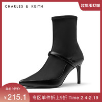 CHARLES&KEITH秋冬女靴CK1-91680052细高跟袜靴短靴（39、Burgundy葡萄酒红色）