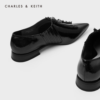 CHARLES&KEITH2020秋冬女鞋CK1-70900137流苏尖头低跟单鞋（36、Black黑色）