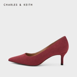 CHARLES&KEITH秋冬女鞋CK1-60280272女士简约尖头高跟单鞋（40、Maroon枣红色）