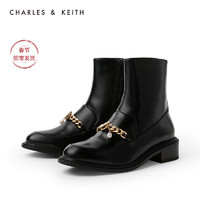 CHARLES&KEITH秋冬女靴CK1-90580121珍珠厚底短靴（38、Maroon枣红色）