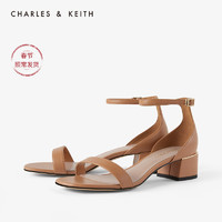 CHARLES&KEITH女鞋CK1-60361264一字带中跟凉鞋（34、Caramel焦糖色）