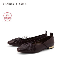 CHARLES&KEITH秋冬女鞋CK1-70380802低跟芭蕾舞单鞋小白鞋（35、Maroon枣红色）