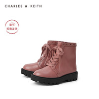 CHARLES&KEITH2020冬季新品CK9-91700024金属铆钉装饰儿童短靴（32、Black黑色）