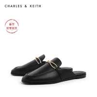 CHARLES&KEITH2020冬季新品CK1-70380819女士金属扣饰平跟穆勒鞋（39、Black黑色）