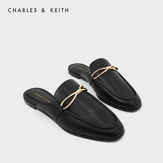 CHARLES&KEITH2020冬季新品CK1-70380819女士金属扣饰平跟穆勒鞋（41、Black黑色）