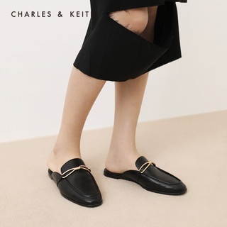 CHARLES&KEITH2020冬季新品CK1-70380819女士金属扣饰平跟穆勒鞋（41、Black黑色）