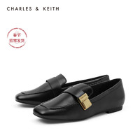 【新年礼物】CHARLES&KEITH秋冬女鞋CK1-70380818方头乐福鞋单鞋（39、Black黑色）