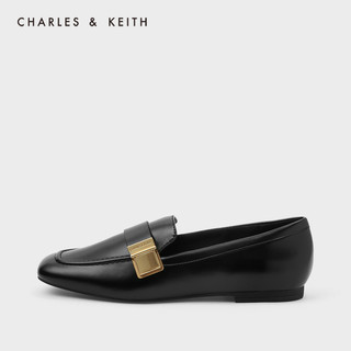 【新年礼物】CHARLES&KEITH秋冬女鞋CK1-70380818方头乐福鞋单鞋（39、Black黑色）