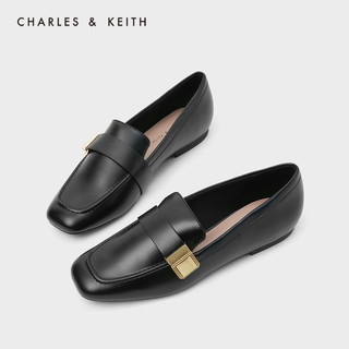 【新年礼物】CHARLES&KEITH秋冬女鞋CK1-70380818方头乐福鞋单鞋（40、Black黑色）