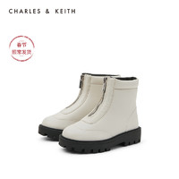 CHARLES&KEITH2020冬季新品CK9-91700025简约拉链装饰及踝童靴（26、粉白色Chalk）