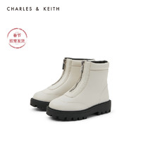 CHARLES&KEITH2020冬季新品CK9-91700025简约拉链装饰及踝童靴（28、粉白色Chalk）
