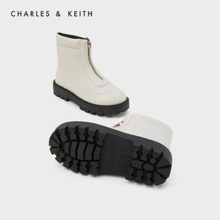 CHARLES&KEITH2020冬季新品CK9-91700025简约拉链装饰及踝童靴（30、粉白色Chalk）