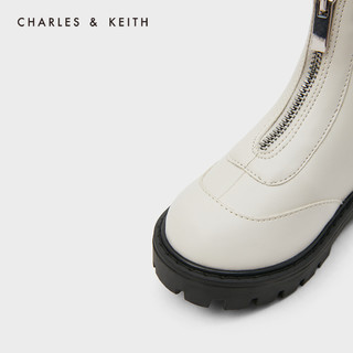 CHARLES&KEITH2020冬季新品CK9-91700025简约拉链装饰及踝童靴（30、粉白色Chalk）