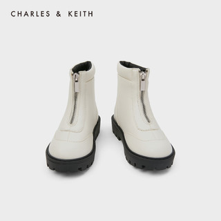 CHARLES&KEITH2020冬季新品CK9-91700025简约拉链装饰及踝童靴（32、粉白色Chalk）