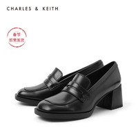 CHARLES&KEITH2020冬季新品CK1-60920224女士时尚方头高跟乐福鞋（35、Black黑色）