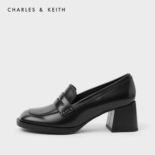 CHARLES&KEITH2020冬季新品CK1-60920224女士时尚方头高跟乐福鞋（39、Black黑色）