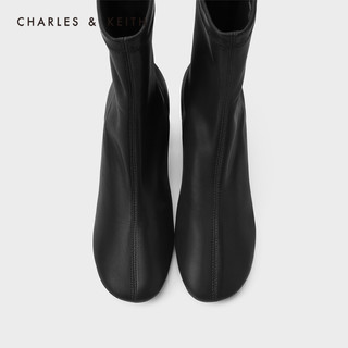 CHARLES&KEITH2020冬季新品CK1-91680120女士简约通勤中跟短靴（37、Black黑色）